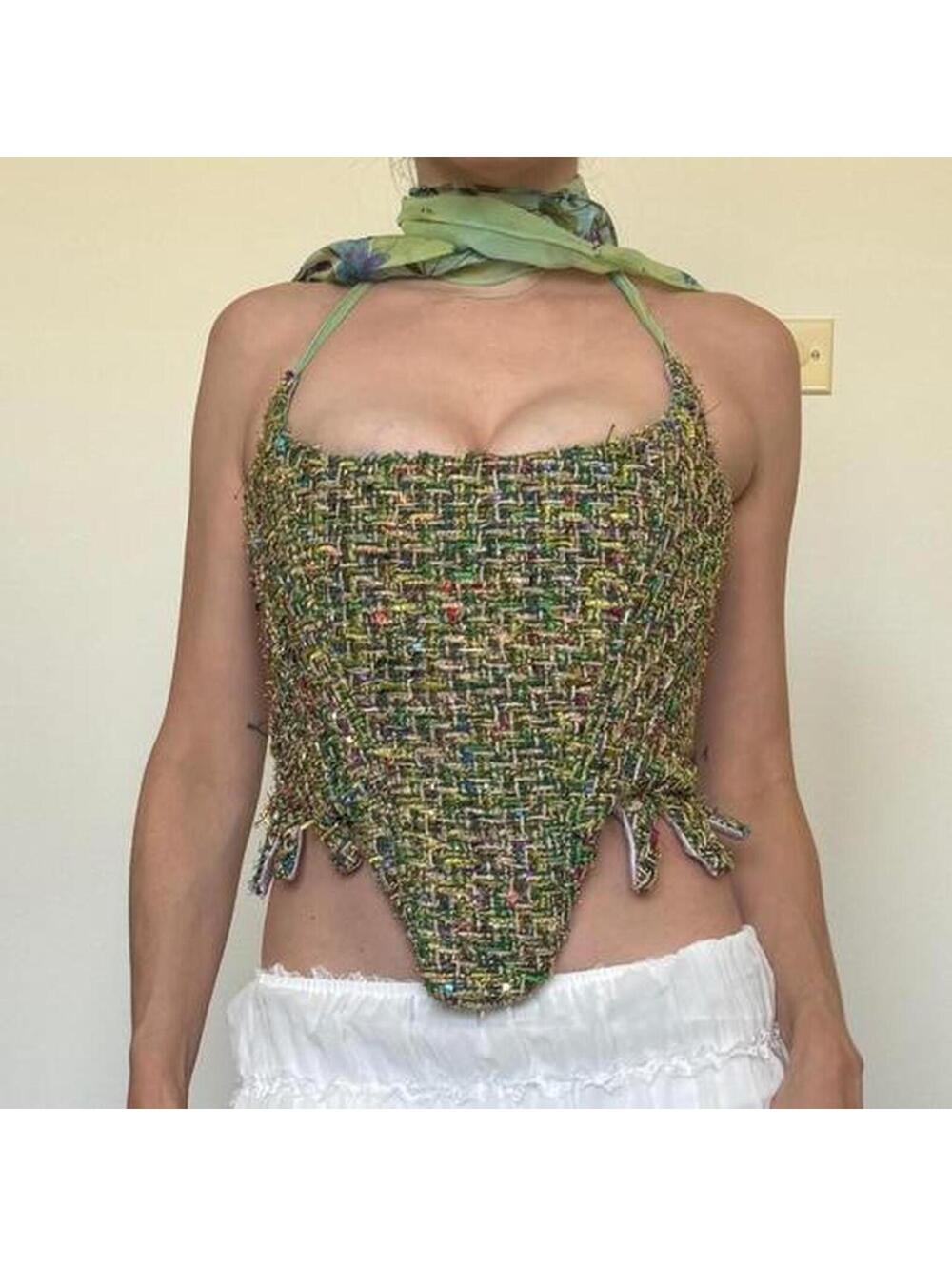 SOLD Custom made tweed lace up corset Sz. S/M